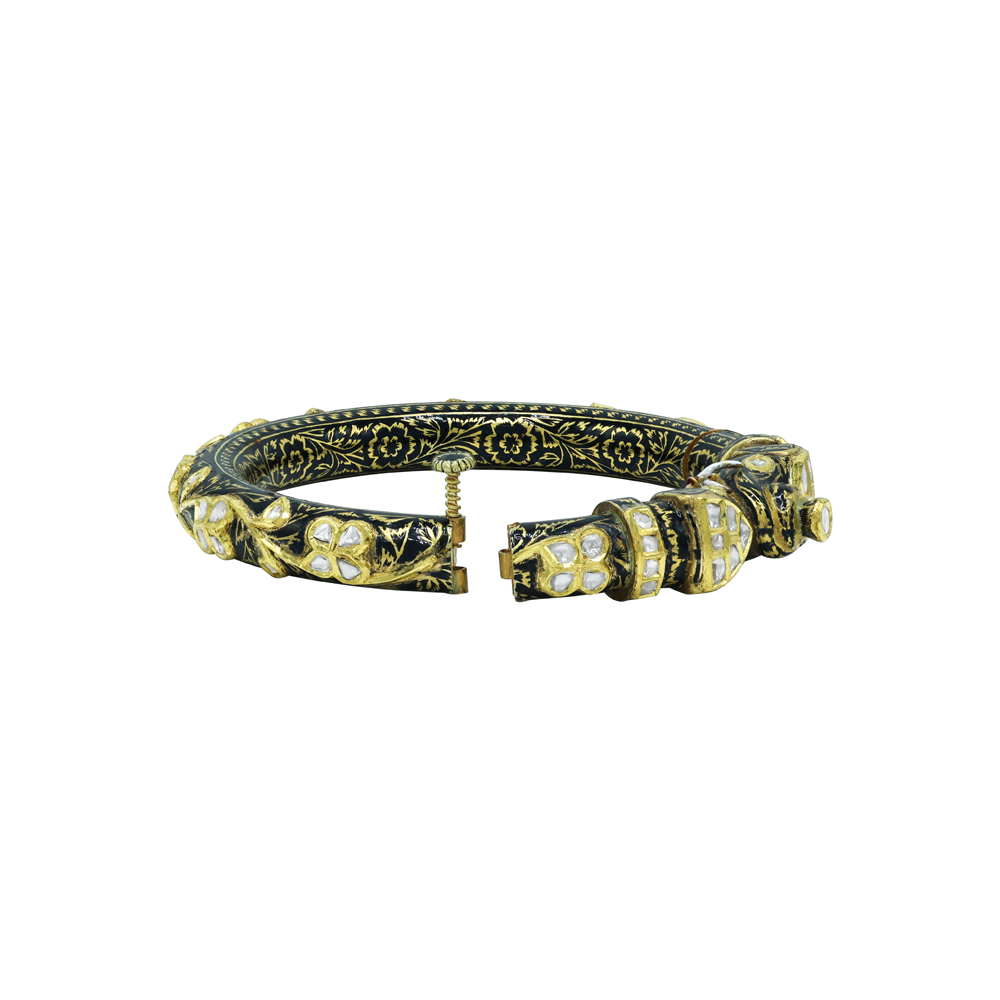 Polki Bangle with Black Enamel and Floral Patterns